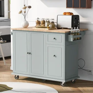 Xspracer Gray Mdf Base with Wood Top Rolling Kitchen Island (29-in x 54-in x 37-in)