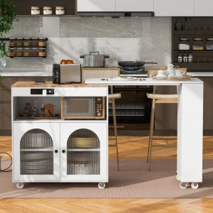 Xspracer White Mdf Base with Wood Top Rolling Kitchen Island (17-in x 33-in x 37-in)