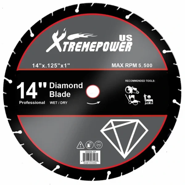 XtremepowerUS 14 in. x 0.125 in. x 1 in. Diamond Metal Steel Cut Off Saw Blade Wheel Abrasive