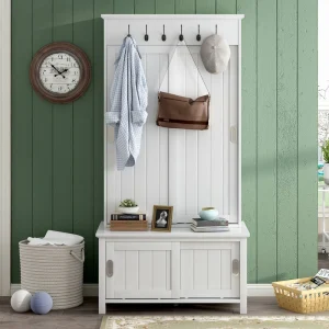 Yiekholo Casual 35.4-in White Wood Hall Tree