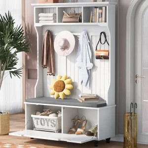 Yiekholo Casual 47.2-in White Wood Hall Tree