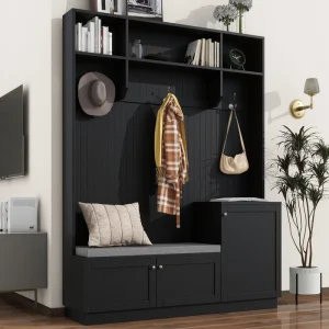Yiekholo Casual 59-in Black Wood Hall Tree