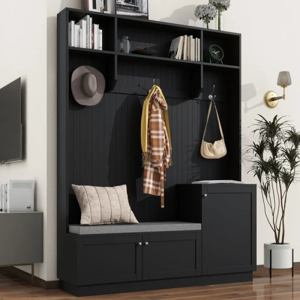 Yiekholo Casual 59-in Black Wood Hall Tree