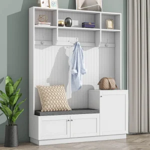 Yiekholo Casual 59-in White Wood Hall Tree