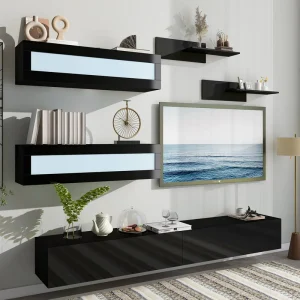 Yiekholo Modern/Contemporary Black Tv Cabinet (Accommodates TVs up to 80-in) T726916302