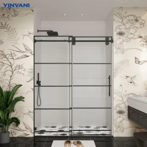 YINVANI 60 in. W x 76 in. H Single Sliding Frameless Shower Door in Matte Black with Easy-Clean 3/8 in. Black Grids Glass