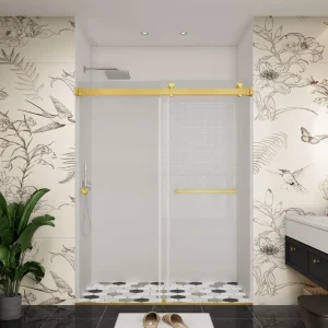 YINVANI 72 in. W x 76 in. H Double Sliding Frameless Bath Shower Door in Brushed Gold with Easy-Clean 3/8 in. Glass and Handle