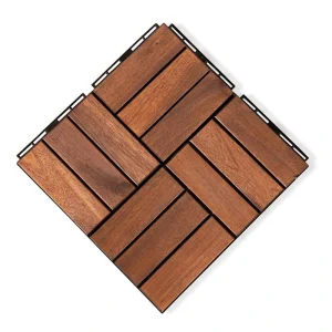 YOFE Brown Acacia Wood 3/4 in. T x 12 in. W Solid Hardwood Flooring Interlocking Deck Tiles – Checker Pattern(10 sqft/case)