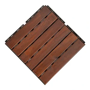 YOFE Brown Acacia Wood 3/4 in. T x 12 in. W Solid Hardwood Flooring Interlocking Deck Tiles – Striped Pattern(20 sqft/case)