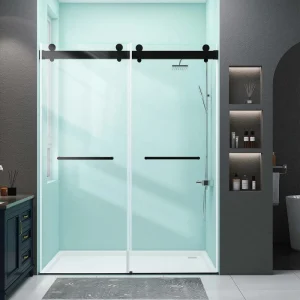 Zeafive 21 in. W x 2.75 in. H Frameless Shower Door Handle Soft-Close Double Sliding in Matte Black