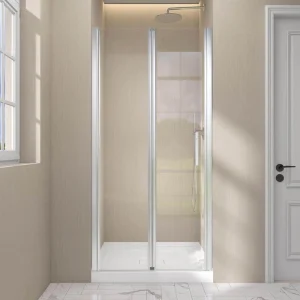 Zeafive 34 to 35-1/2 in. W x 72 in. H Frameless Bifold Shower Door Swing Pivot Small Alcove Shower Door in Chrome Clear Glass