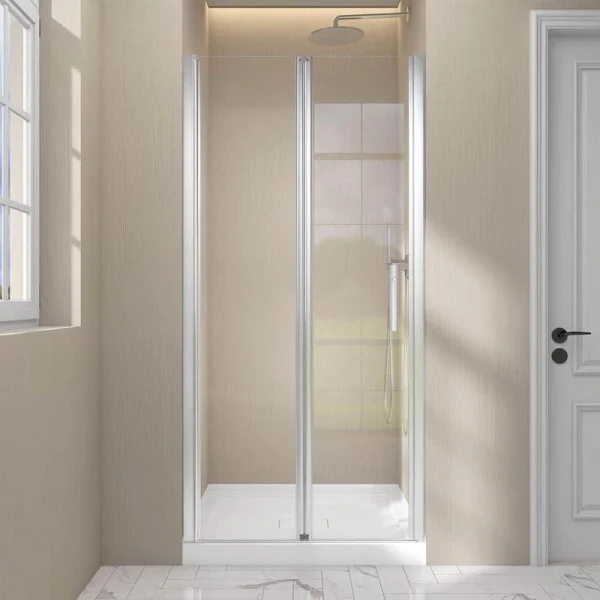 Zeafive 34 to 35-1/2 in. W x 72 in. H Frameless Bifold Shower Door Swing Pivot Small Alcove Shower Door in Chrome Clear Glass