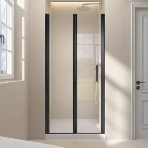 Zeafive 36 to 37-1/2 in. W x 72 in. H Frameless Shower Door Bifold Swing Pivot Small Shower Door in Black with Clear Glass